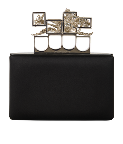 Floral Detailed Knuckle Clutch, Satin, Black, 000926, DB, 3*